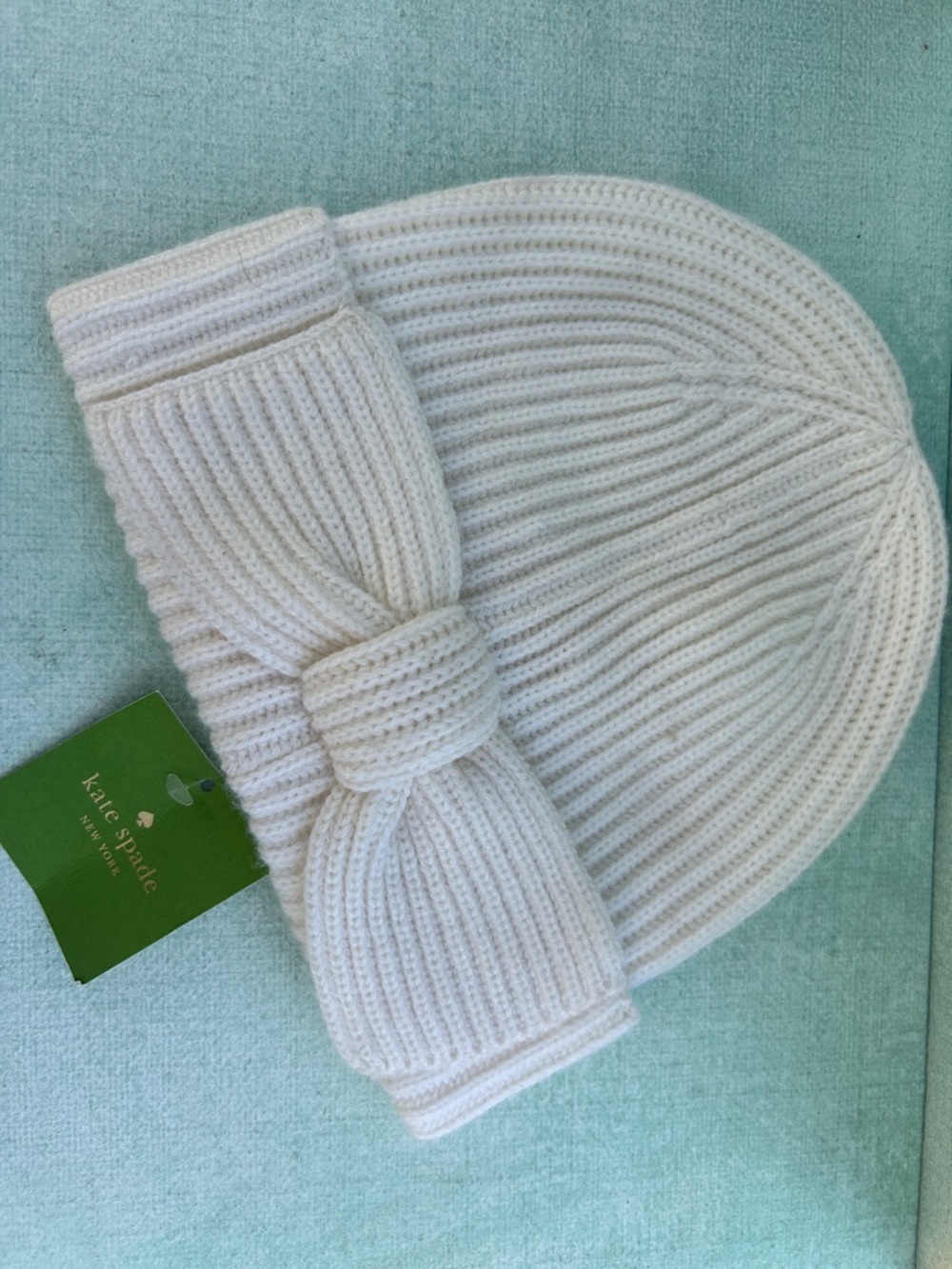 kate spade Ivory Ribbed Knit Bow Hat